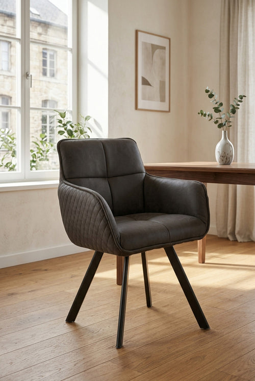 Chaise de salle à manger pivotante Peter - Aspect cuir gris foncé - 180 degrés