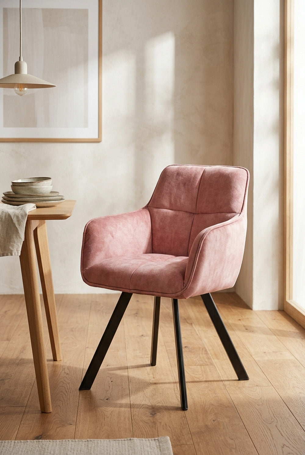 Peter Drehbare Esszimmerstuhl - Rosa Samt - 180 Grad