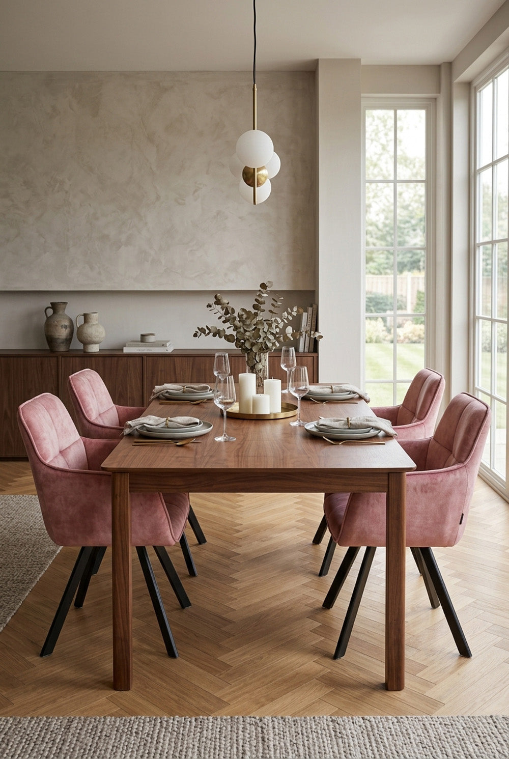 Peter Drehbare Esszimmerstuhl - Rosa Samt - 180 Grad
