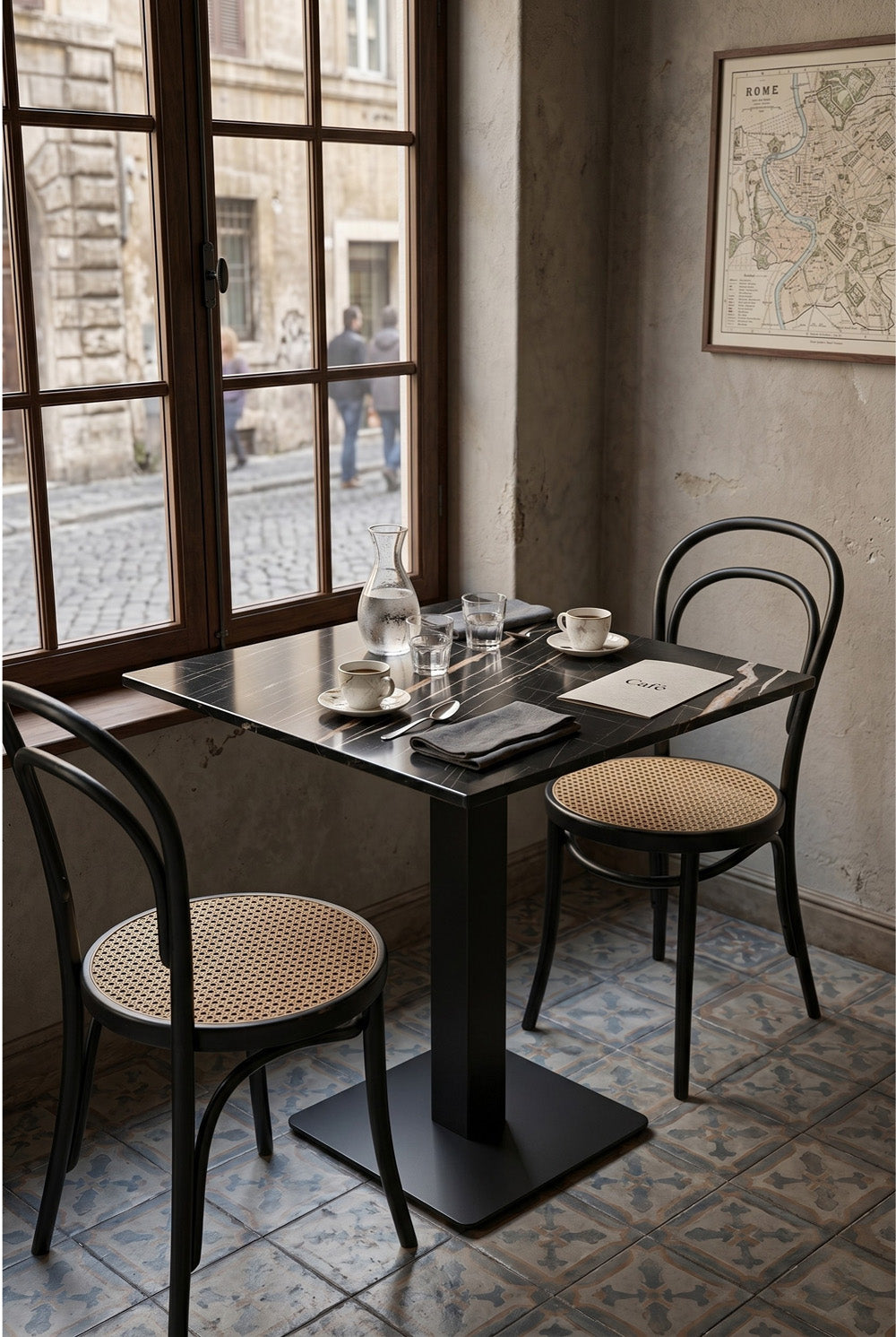 Porto gastronomische tafel - Zwart marmerlook - 69 x 69 cm