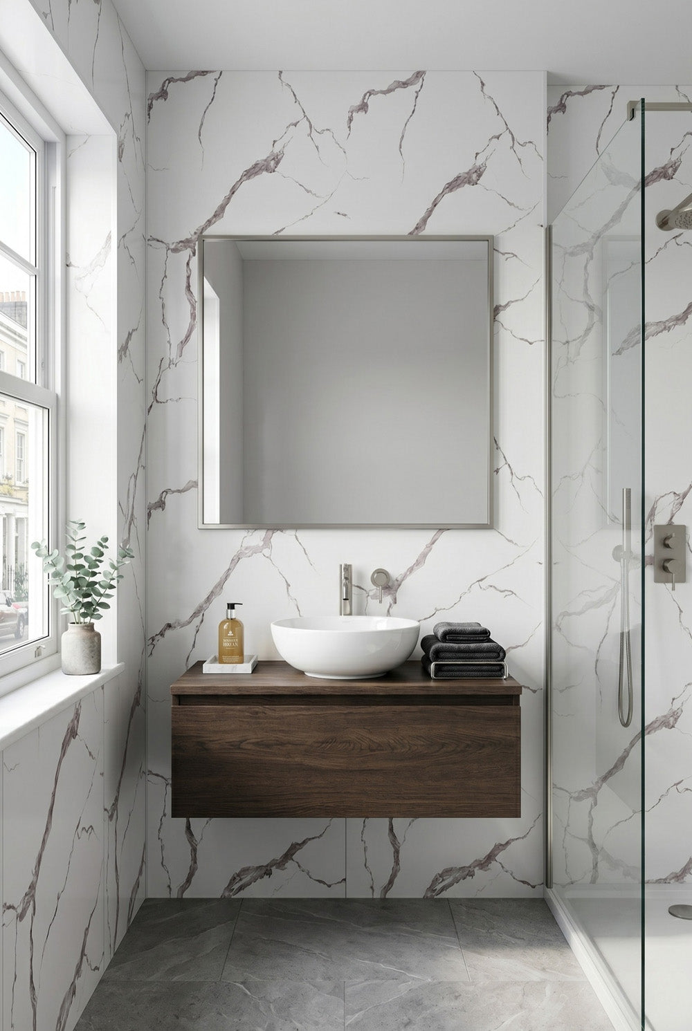 PVC-Wandpaneel - Exklusives Weiß - Marmoroptik - 122 x 260 cm
