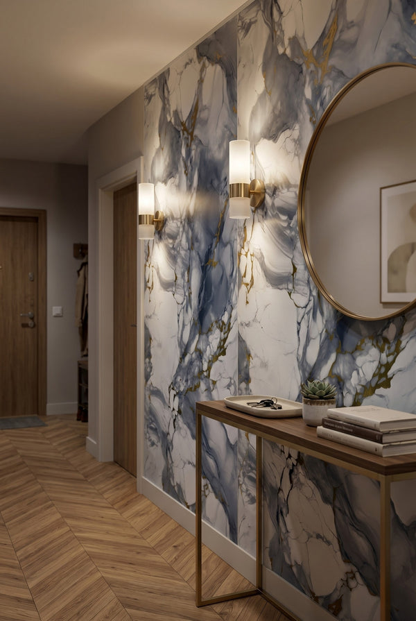 PVC-Wandpaneel - Gold Blau - Marmoroptik - 122 x 260 cm