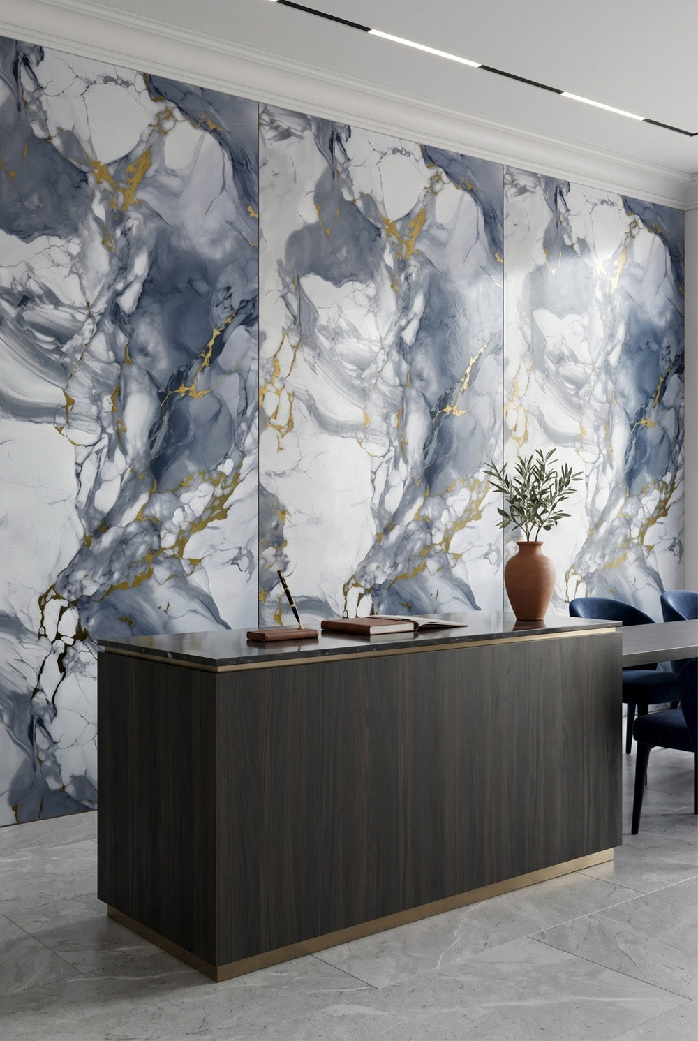 PVC-Wandpaneel - Gold Blau - Marmoroptik