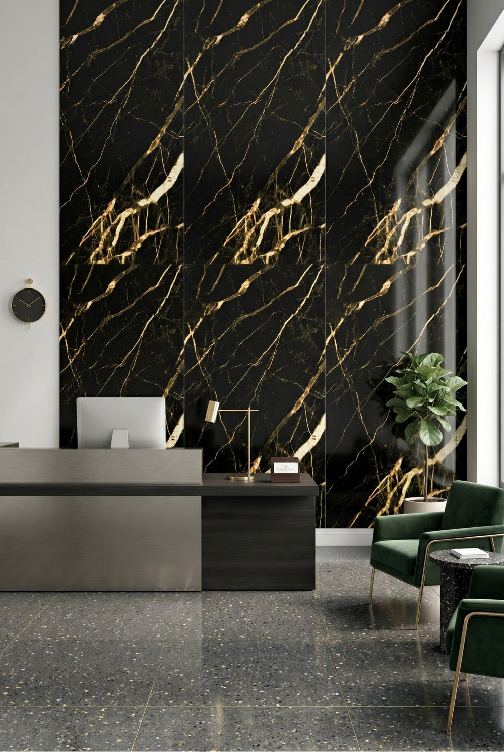 PVC-Wandpaneel - Gold Schwarz - Marmoroptik
