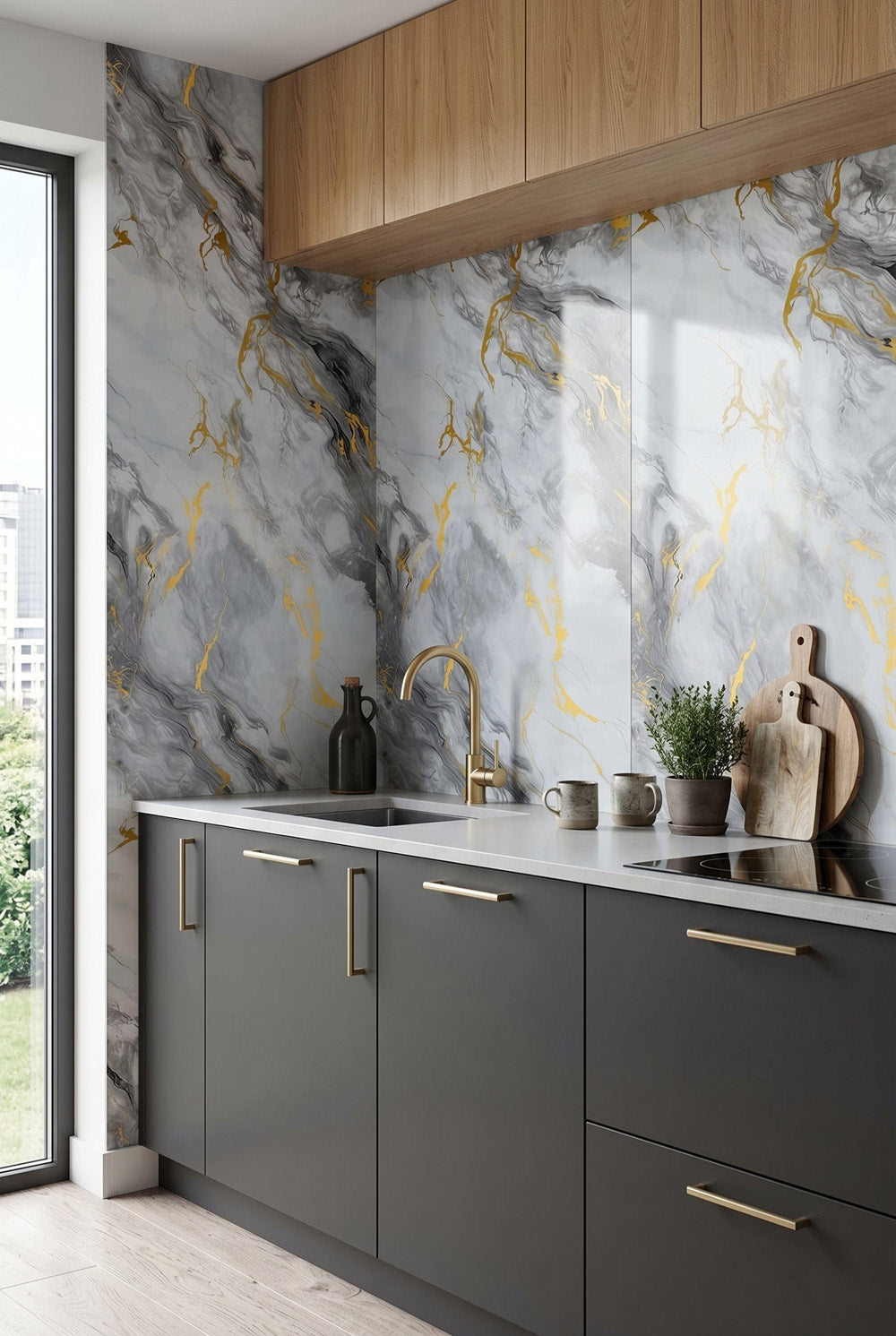 PVC-Wandpaneel - Gold Silber - Marmoroptik