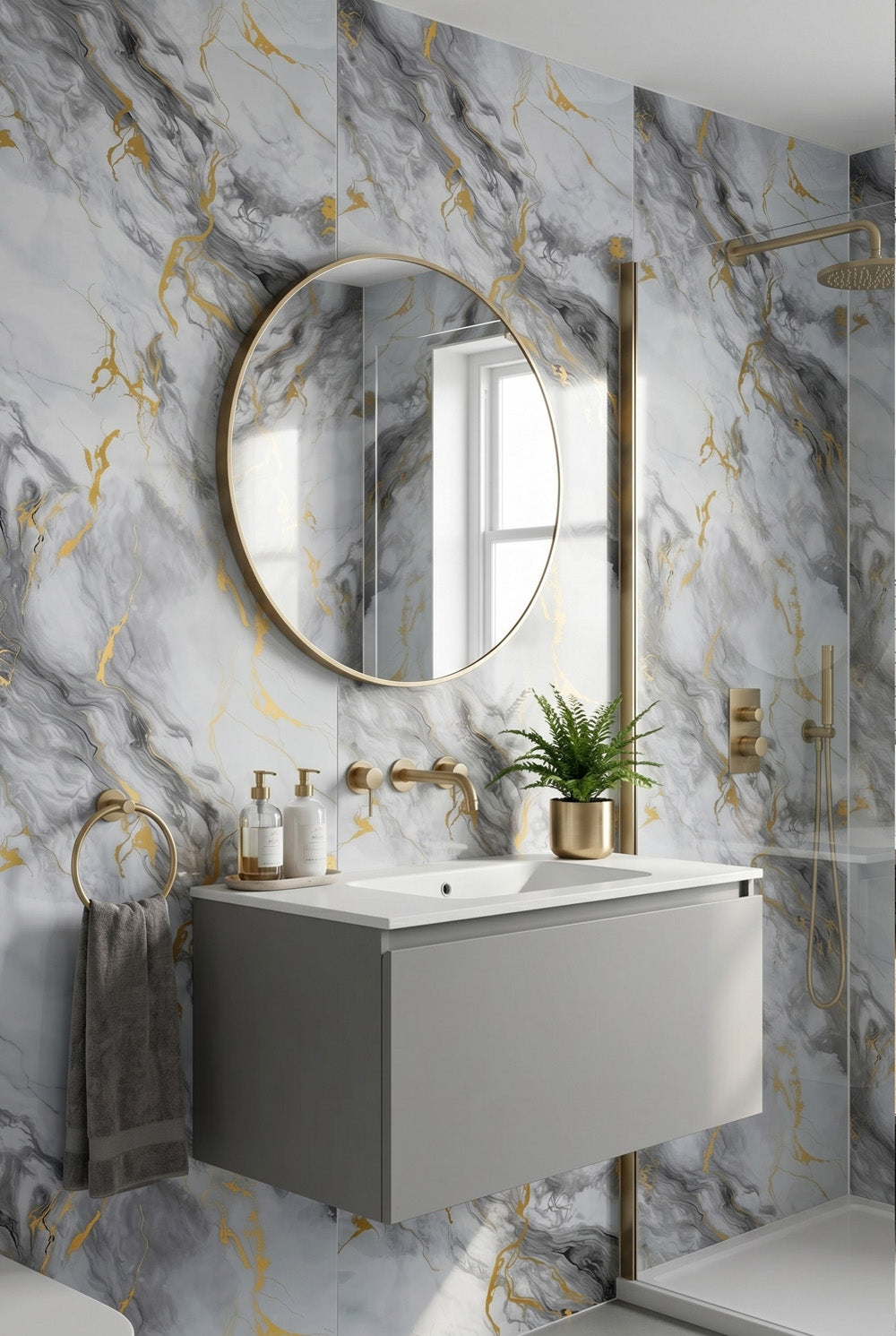 PVC-Wandpaneel - Gold Silber - Marmoroptik