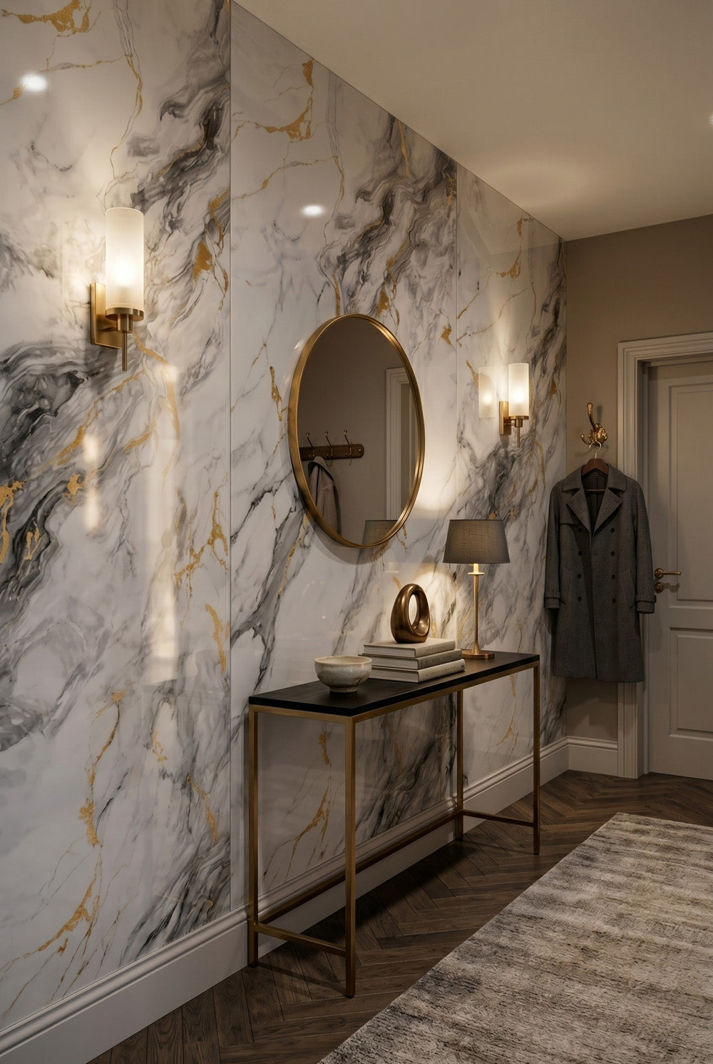 PVC-Wandpaneel - Gold Silber - Marmoroptik