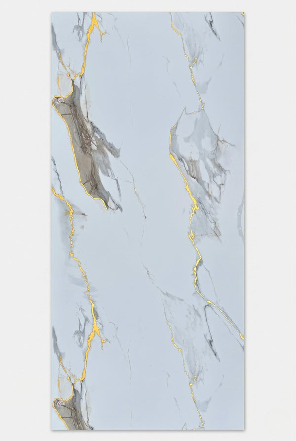 PVC-Wandpaneel - Gold Weiß - Marmoroptik - 122 x 260 cm