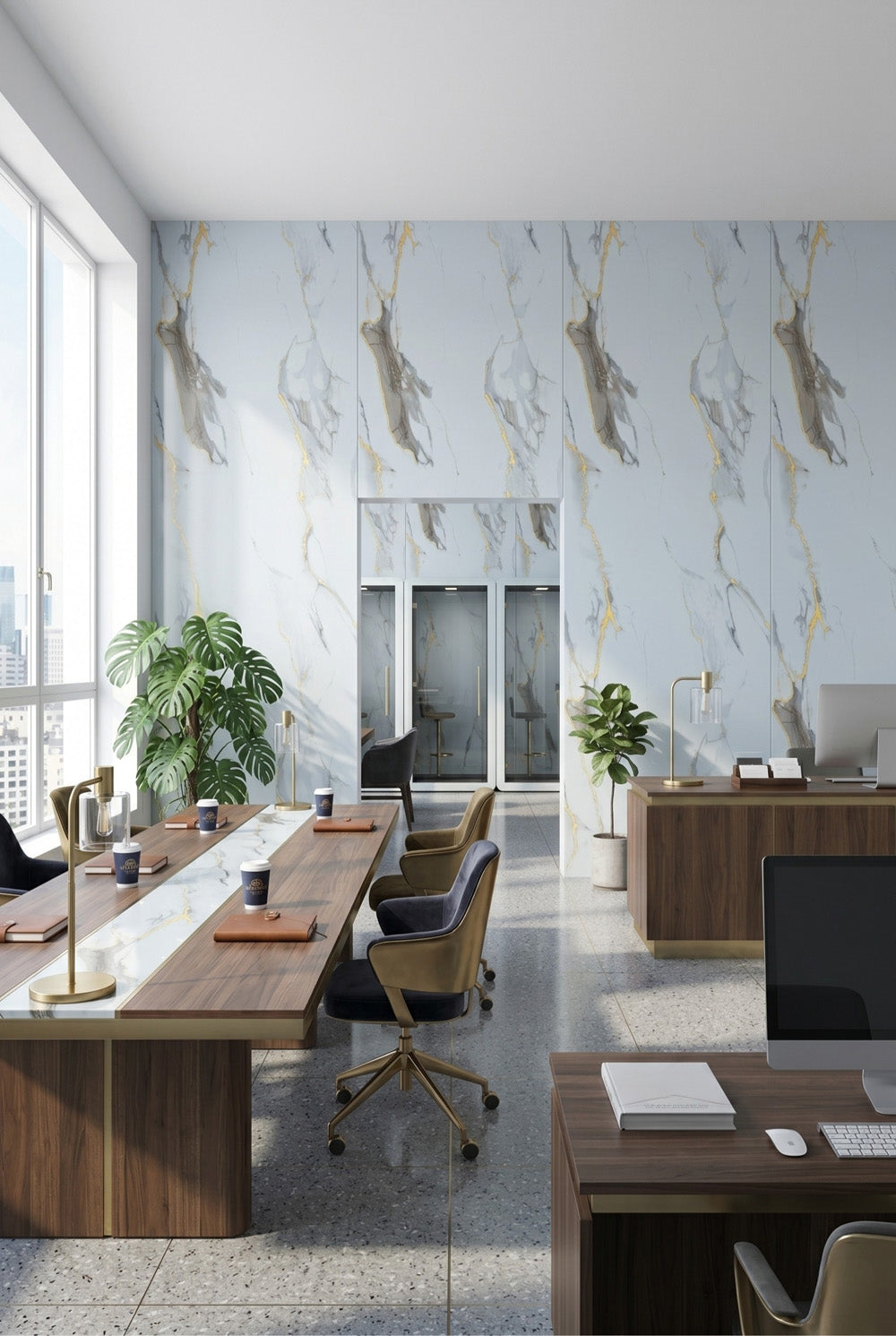PVC-Wandpaneel - Gold Weiß - Marmoroptik