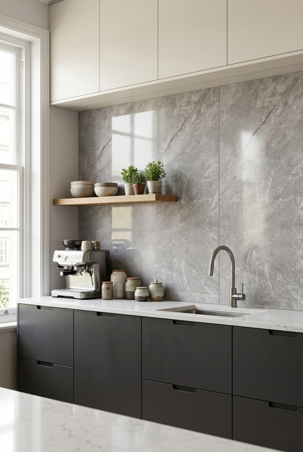 PVC-Wandpaneel - Grau Carrara - Marmoroptik