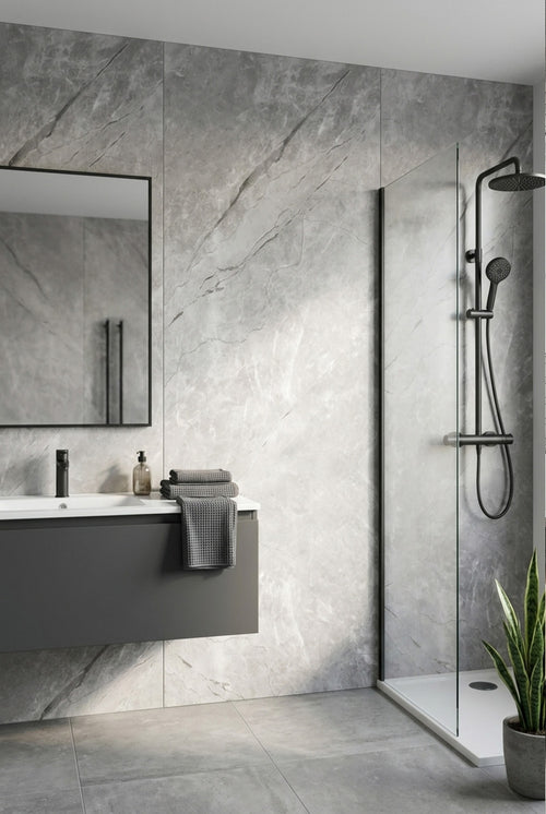 Panneau mural en PVC - Gris Carrare - Effet marbre - 122 x 260 cm
