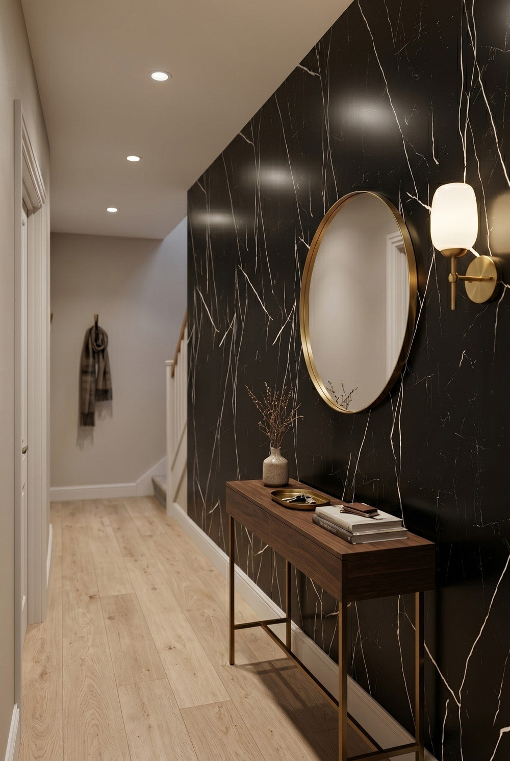 PVC-Wandpaneel - Schwarz-Weiß - Marmoroptik - 122 x 260 cm