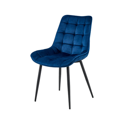 2 Stück Esszimmerstuhl - Quadro - Blau - Samt