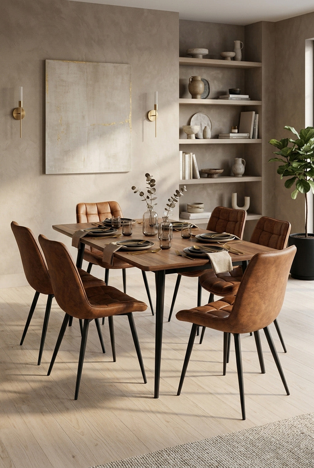Eetkamerstoel Quadro - Cognac Microvezel
