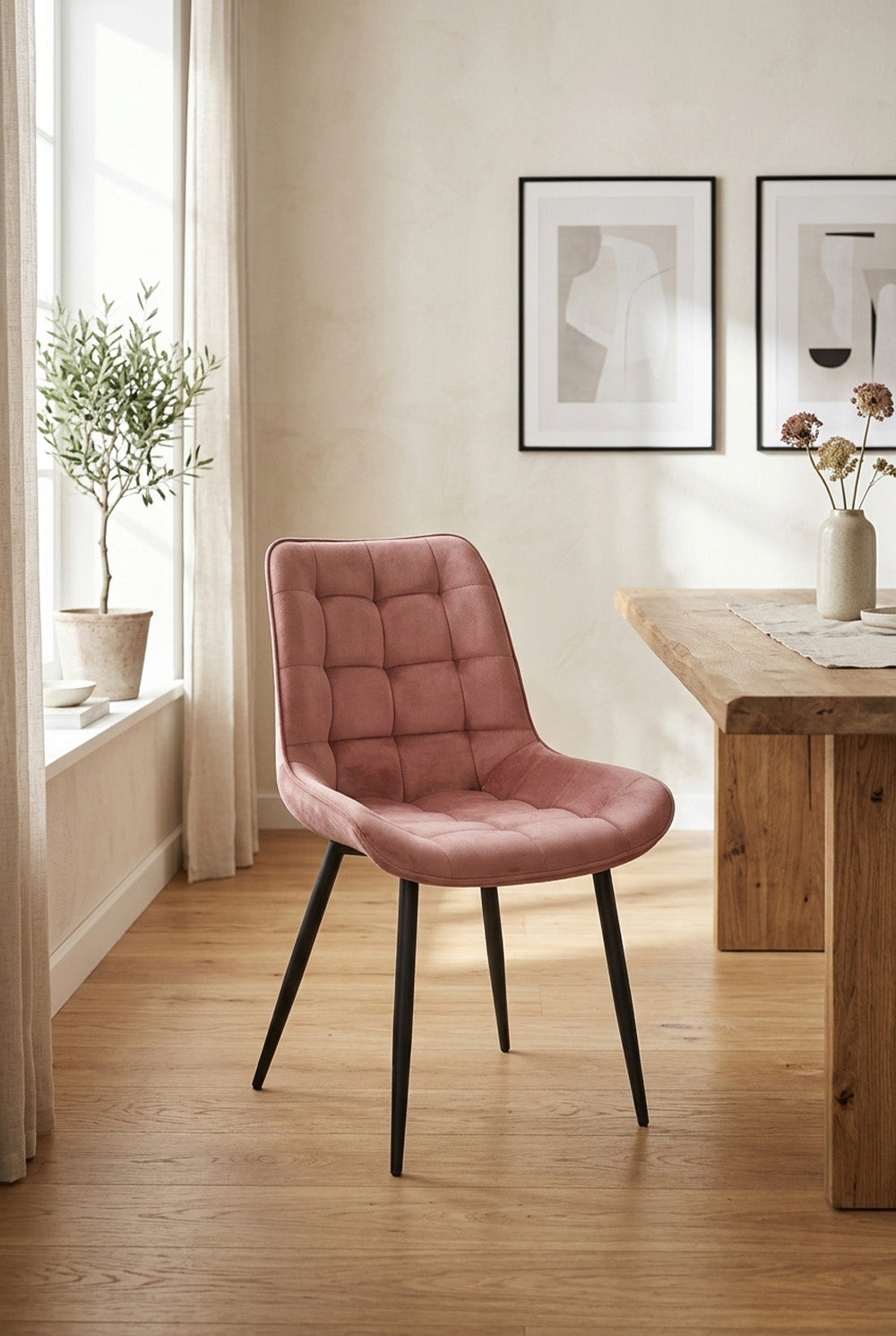 Quadro eetkamerstoel - Roze fluweel