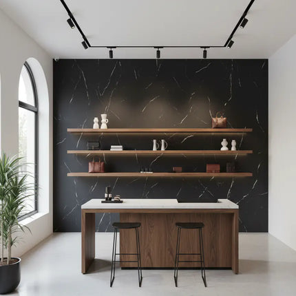 Mystisches Schwarz Matt– SPC Wandpaneel in Marmoroptik
120 × 260 × 0,3 cm