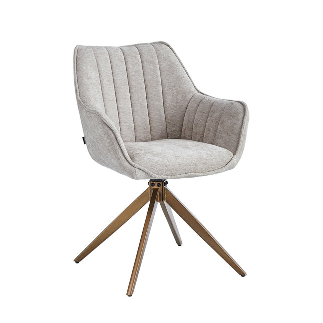 2 Stück Yasmin Esszimmerstuhl - Taupe Chenille - Goldene Beine