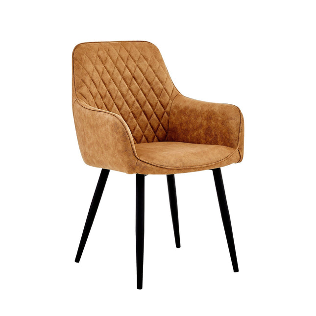 2 Beverly Esszimmerstuhl Cognac– Moderner Polsterstuhl aus Mikrofaser - Metallbeinen