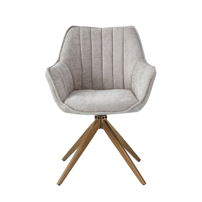 2 Stück Yasmin Esszimmerstuhl - Taupe Chenille - Goldene Beine