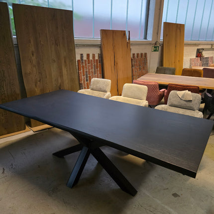 Tischplatte aus Eichenholz- Schwarz-Vollmassivholz-4cm Stärke inklusive  Spider Gestell