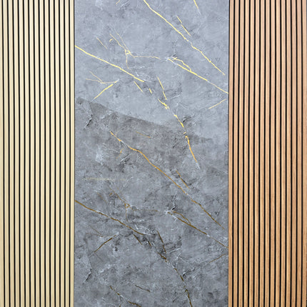 Elegant Grau-Gold - PVC Wandpaneel in Marmoroptik
122x260x0.3cm