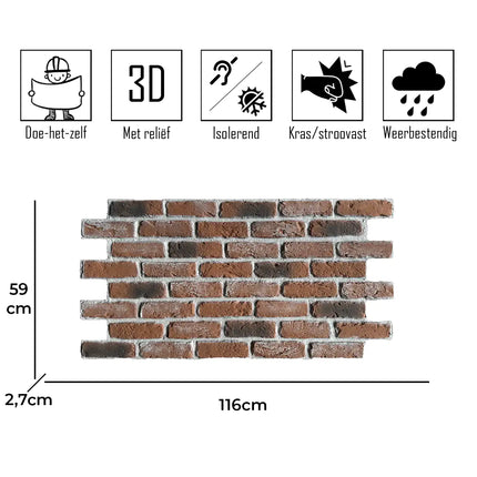 Altes Brabant - Backsteinstreifen 3D Wandpaneel
116x59x2.7cm