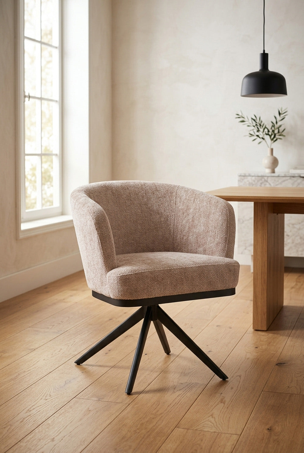 Sanne Draaibare Eetkamerstoel - Beige Chenille - 360 Graden