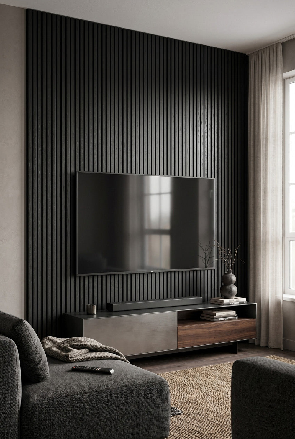 Zwart - MDF & vilt & 3-zijdig fineer - akoestische panelen - 60 x 270 x 2 cm