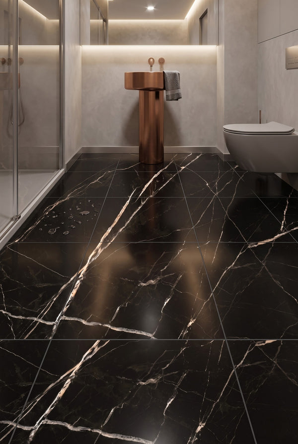 SPC Klick-Vinylboden - Calacatta Schwarz - Marmoroptik - 60 x 60 cm