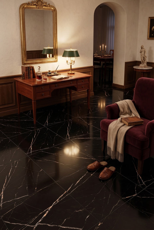SPC Klick-Vinylboden - Calacatta Schwarz - Marmoroptik - 60 x 60 cm