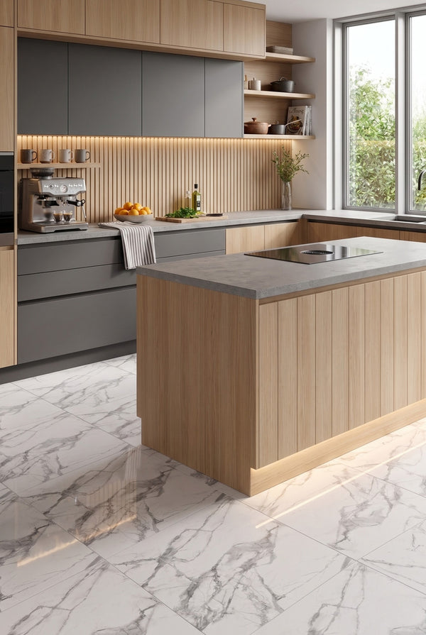 SPC Klick-Vinylboden - Calacatta Snow - Marmoroptik - 60 x 60 cm