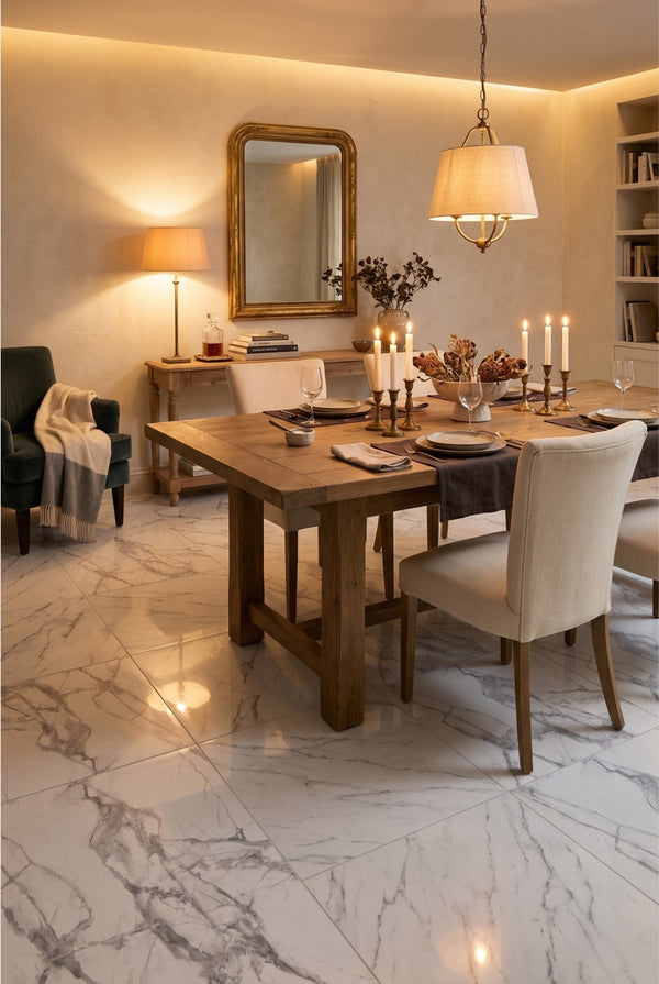 SPC Klick-Vinylboden - Calacatta Snow - Marmoroptik - 60 x 60 cm