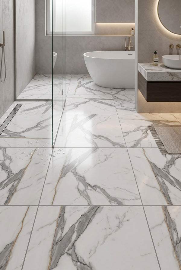 SPC Klick-Vinylboden - Calacatta Weiß - Marmoroptik - 60 x 60 cm