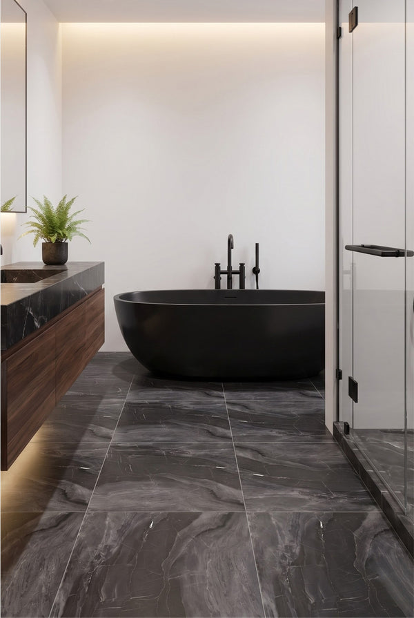 SPC Klick-Vinylboden - Dark Stone - Marmoroptik - 60 x 60 cm