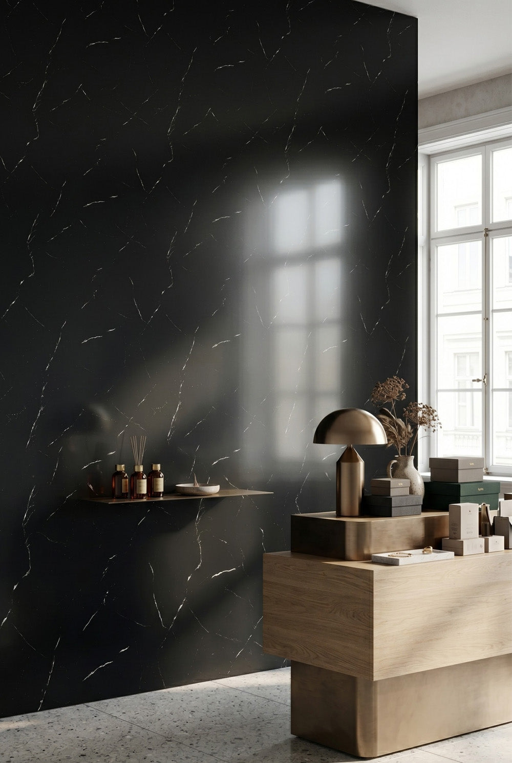 SPC-Wandpaneel - Mystisches Schwarz (Matt) - Marmoroptik - 120 x 260 cm
