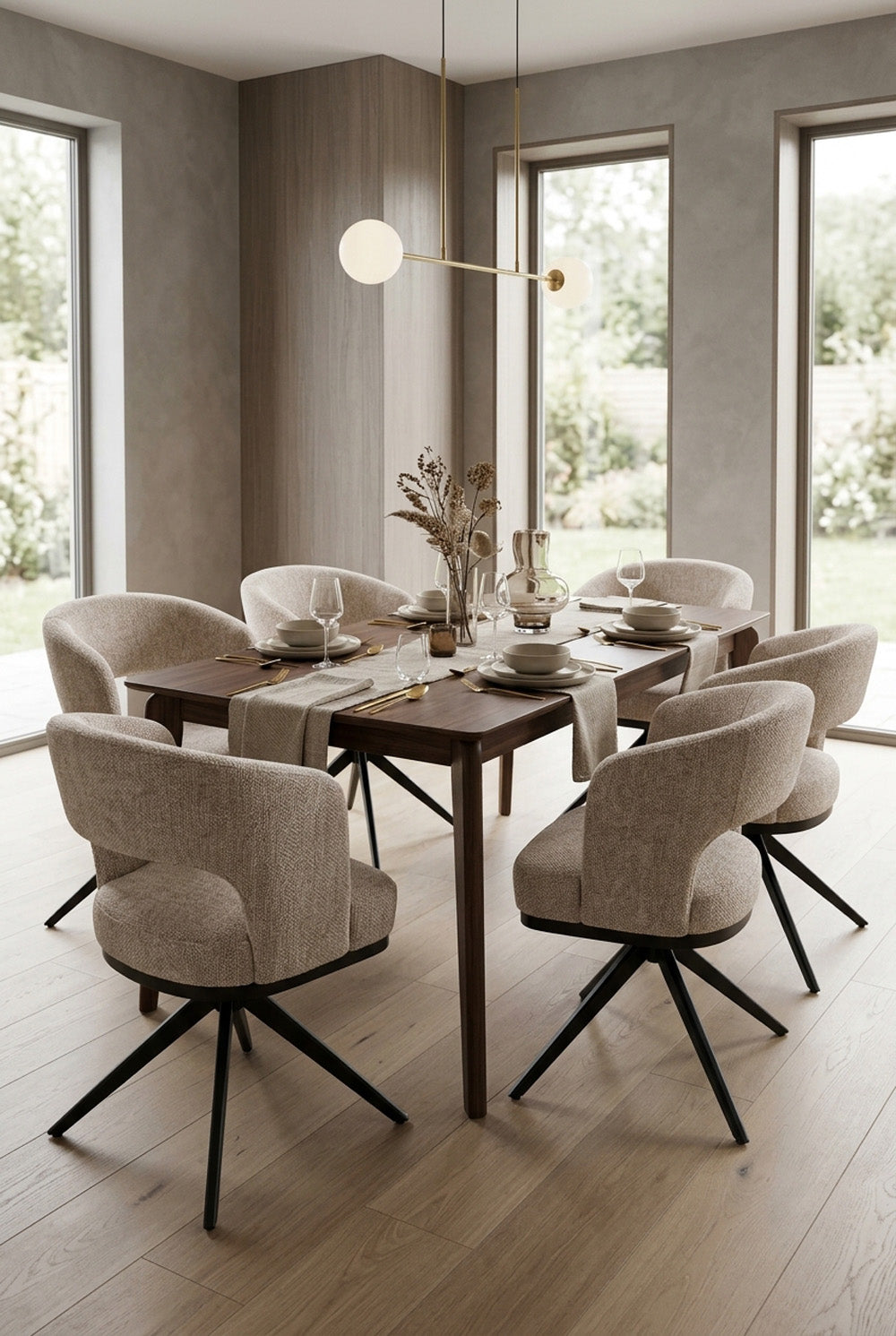 Vera Draaibare Eetkamerstoel - Beige Chenille - 360 Graden