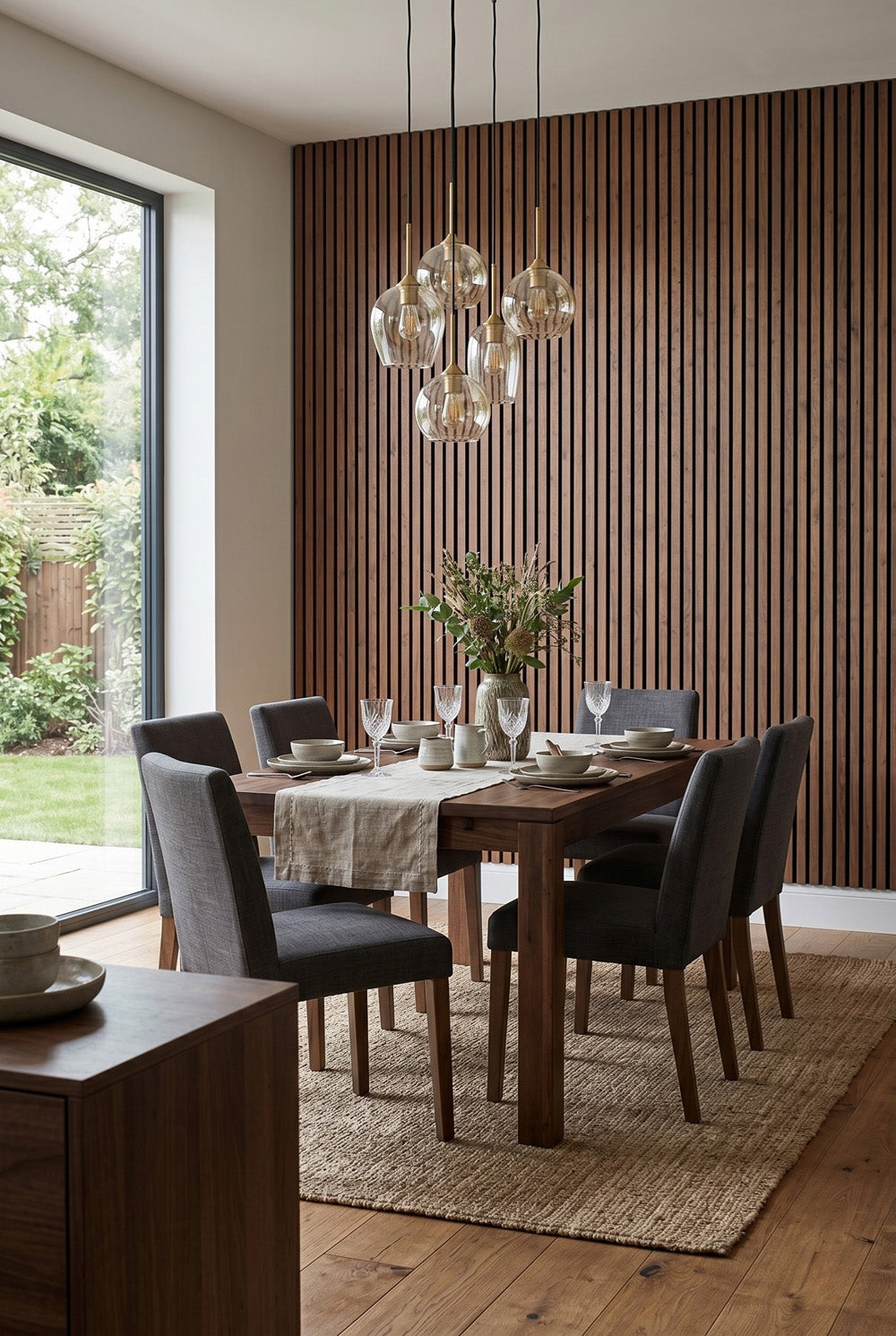 Walnoot - MDF & vilt & 3-zijdig fineer - akoestische panelen - 60 x 270 x 2 cm