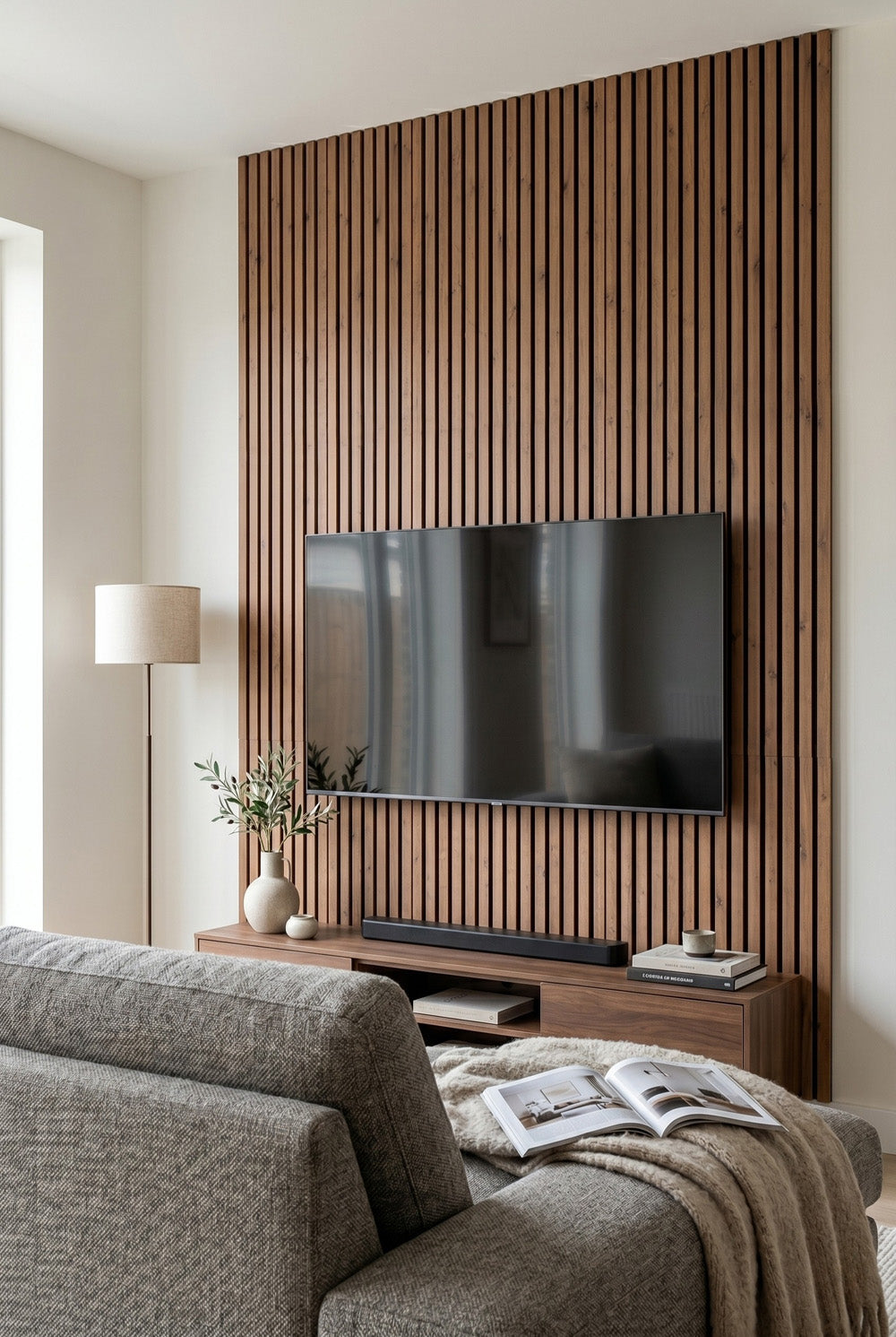 Walnoot - MDF & vilt & 3-zijdig fineer - akoestische panelen - 60 x 270 x 2 cm