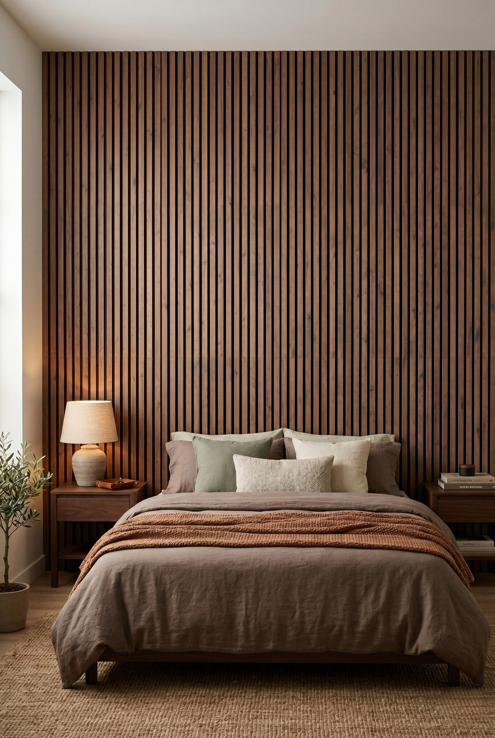 Walnoot - MDF & vilt & 3-zijdig fineer - akoestische panelen - 60 x 270 x 2 cm