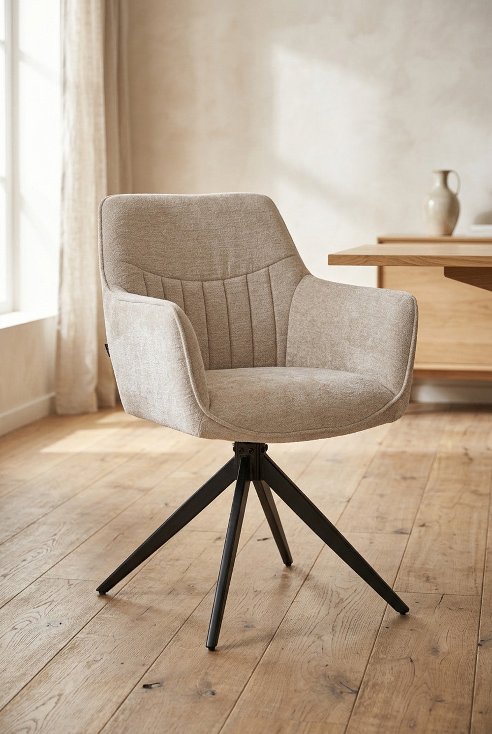Yade Draaibare Eetkamerstoel - Beige Chenille - 180 Graden