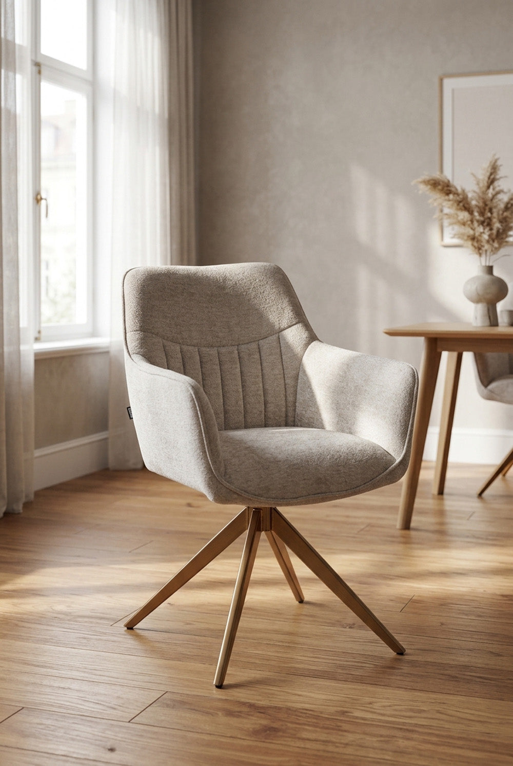 Yade Draaibare Eetkamerstoel - Beige Chenille - Gouden Poten - 180 Graden