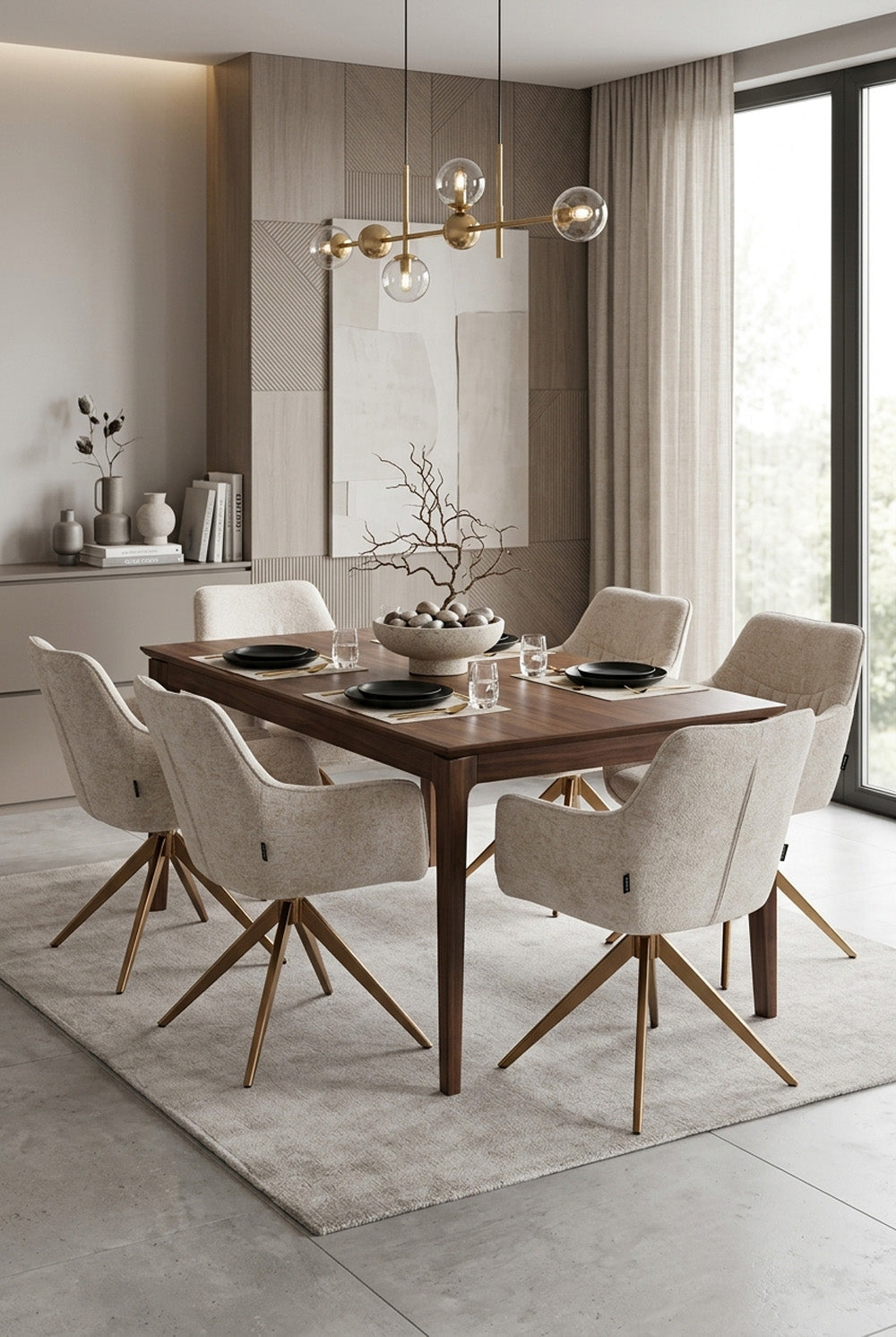 Yade Draaibare Eetkamerstoel - Beige Chenille - Gouden Poten - 180 Graden